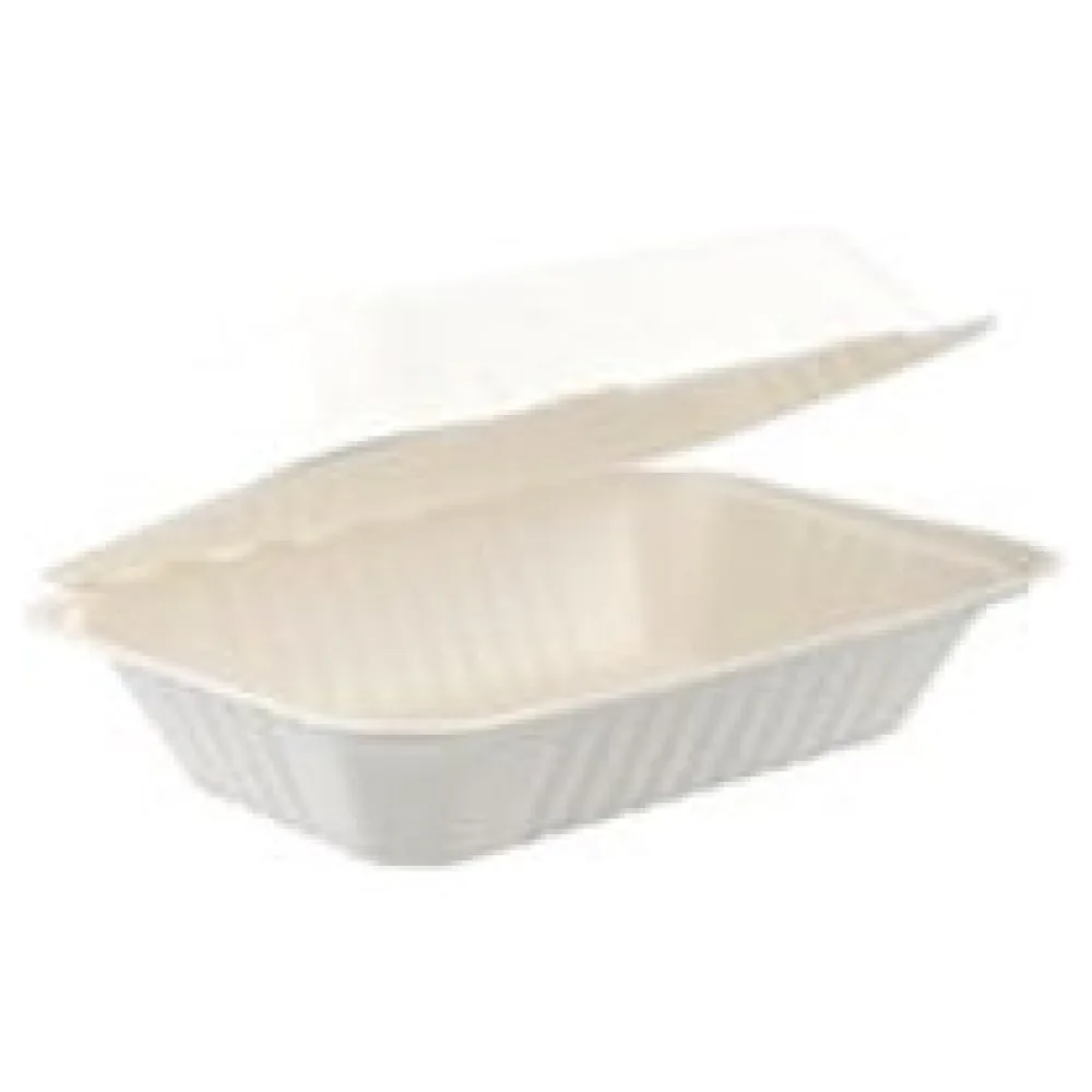 Menüboxen aus Bagasse, naturweiß, 23x15cm, 25Stk. – Bild 3