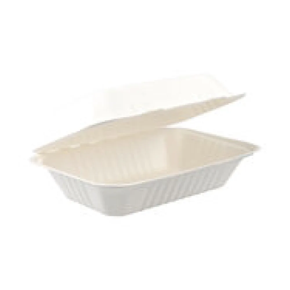 Menüboxen aus Bagasse, naturweiß, 23x15cm, 25Stk.