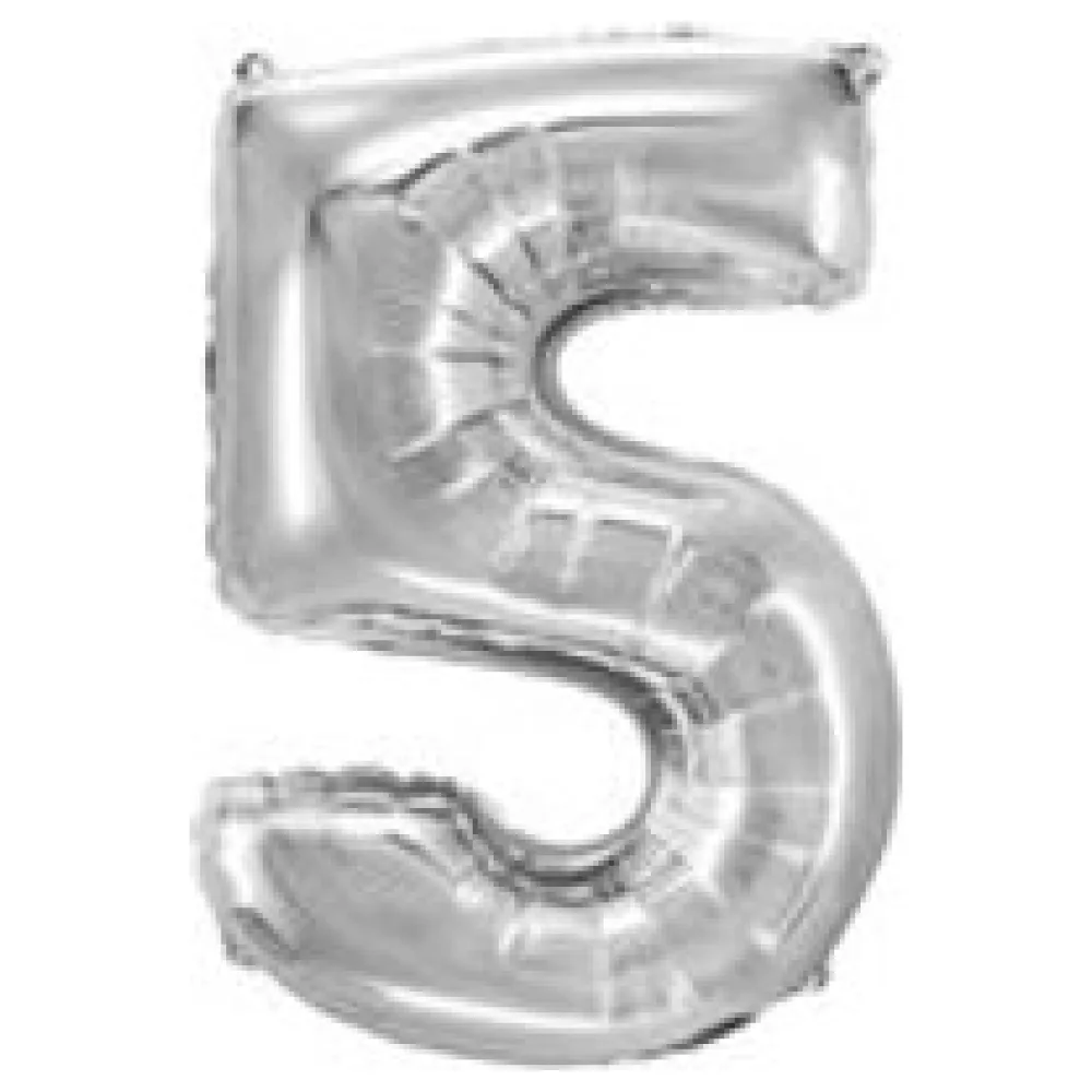 Folienballon Zahlenballon "Zahl 5" silber ca. 84cm, 1 Stk. – Bild 3