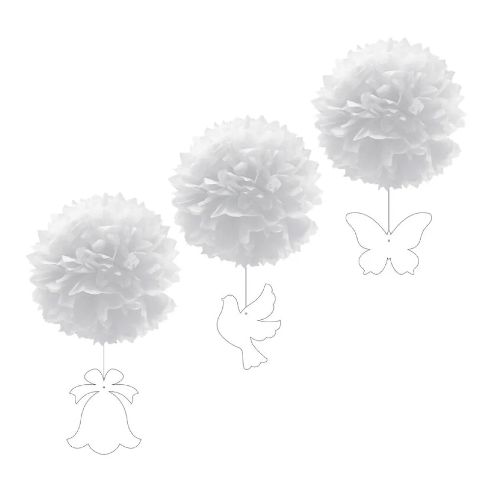 Pompons mit Figuren aus Papier schwer entflammbar weiß O30cm, 3 Stk. – Bild 2