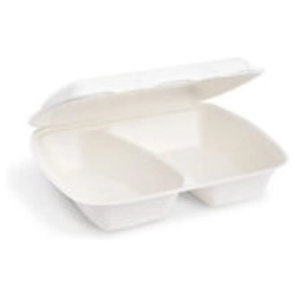 Bio Menüboxen Lunch-Boxen 2-geteilt aus Zuckerrohr Bagasse 1000ml 241x202x70mm, 50 Stk. – Bild 3