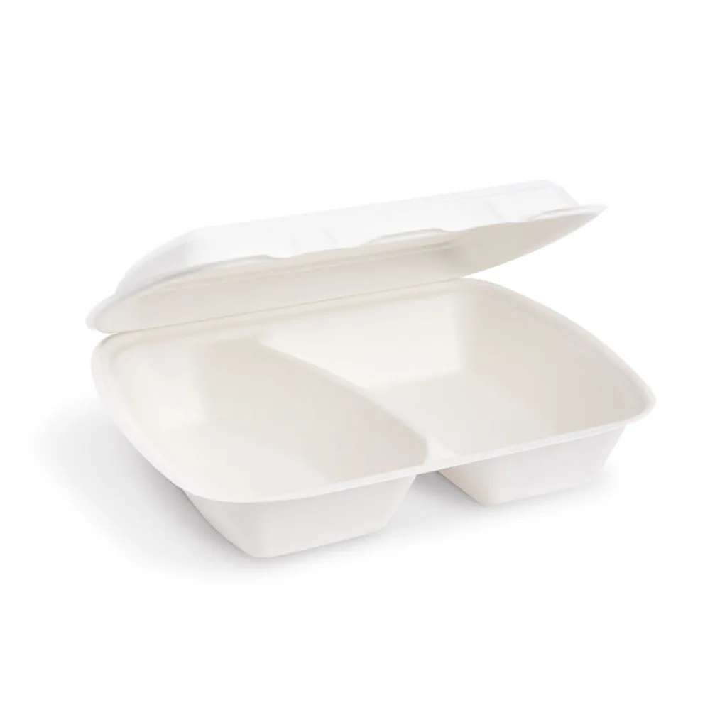 Bio Menüboxen Lunch-Boxen 2-geteilt aus Zuckerrohr Bagasse 1000ml 241x202x70mm, 50 Stk. – Bild 2