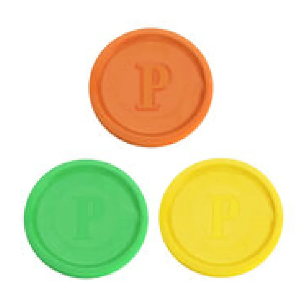 Pfandmarken Wertmarken Chips Token Pfandchips in grün gelb orange, 300 Stk.