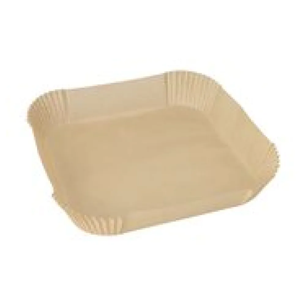 Backpapierzuschnitte für Heißluftfritteusen Mikrowelle Backofen 23 x 23 x 4,5cm braun, 100 Stk.