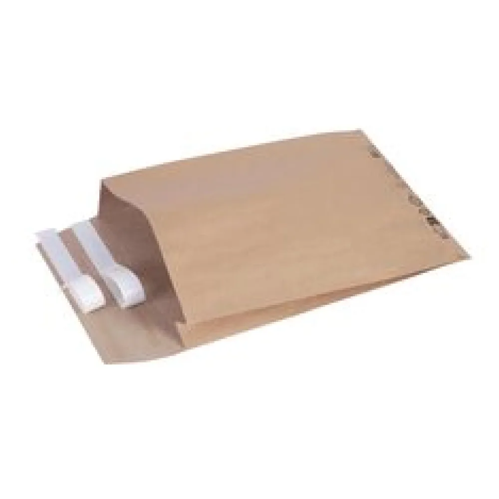 Papierversandtaschen mit Doppelfixverschluss 190x50x300 + 100mm Klappe braun, 400 Stk.