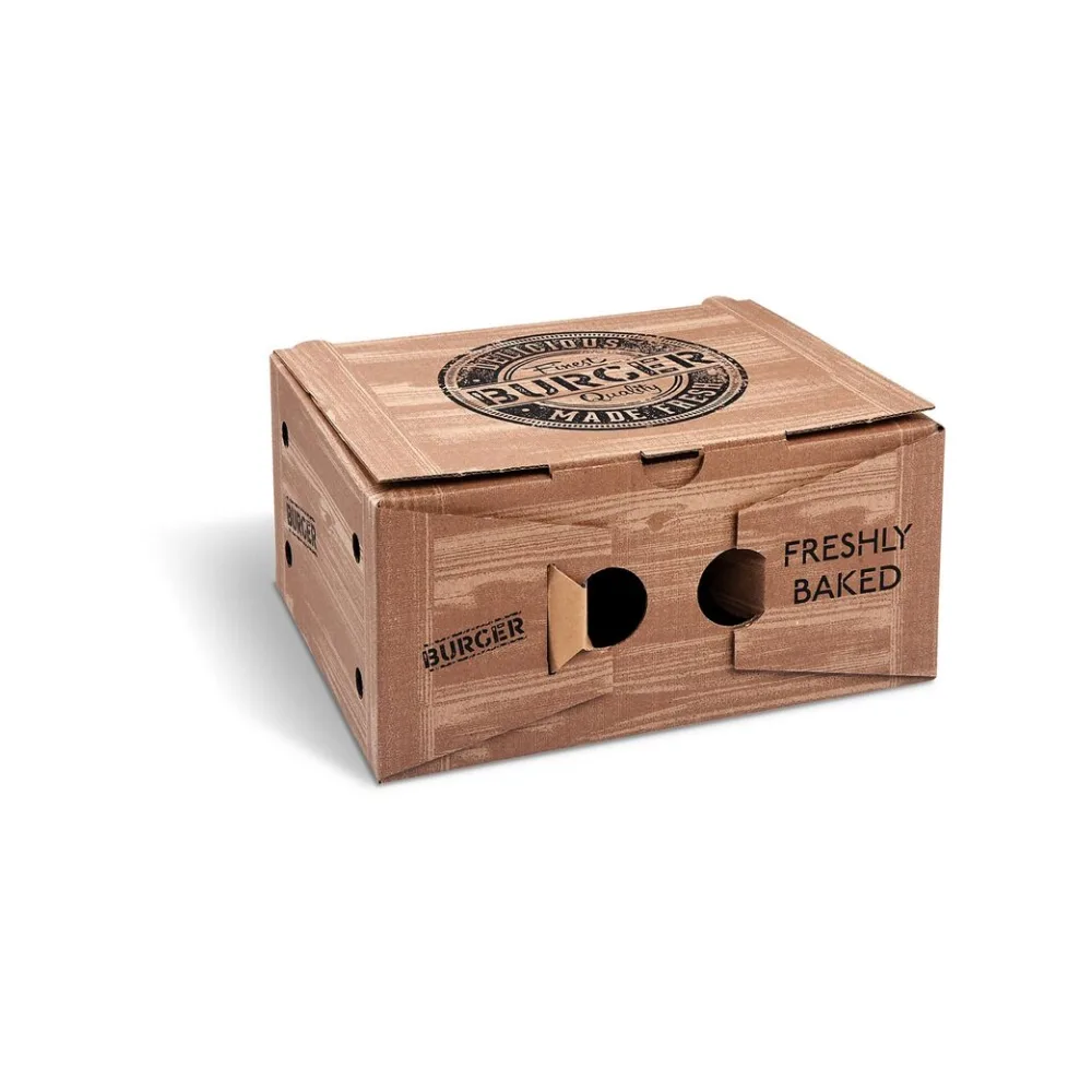 Hamburgerboxen aus Mikrowellpappe 2-geteilt bedruckt braun 21 x 16 x 10 cm, 100 Stk. – Bild 2