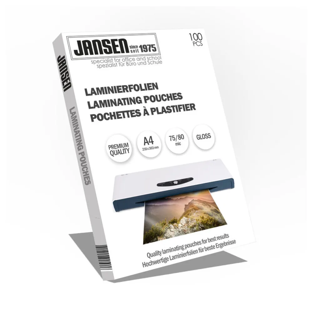 JANSEN Laminierfolien A4, 216 x 303mm, 2x 75/80 mic Hochglanz, 1000 Stk. – Bild 2