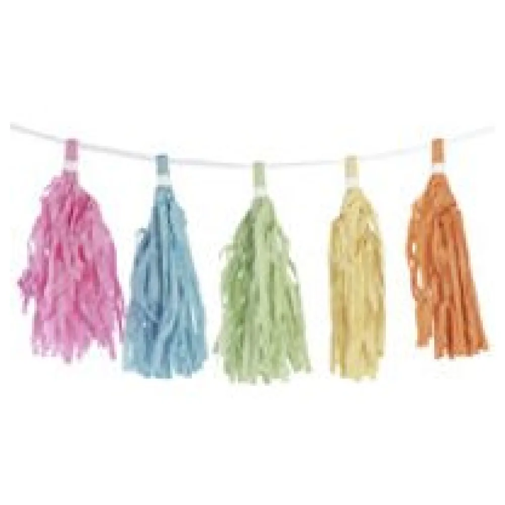 Tassel-Girlande "Pastellfarben" aus Papier schwer entflammbar 3m, 1 Stk. – Bild 3