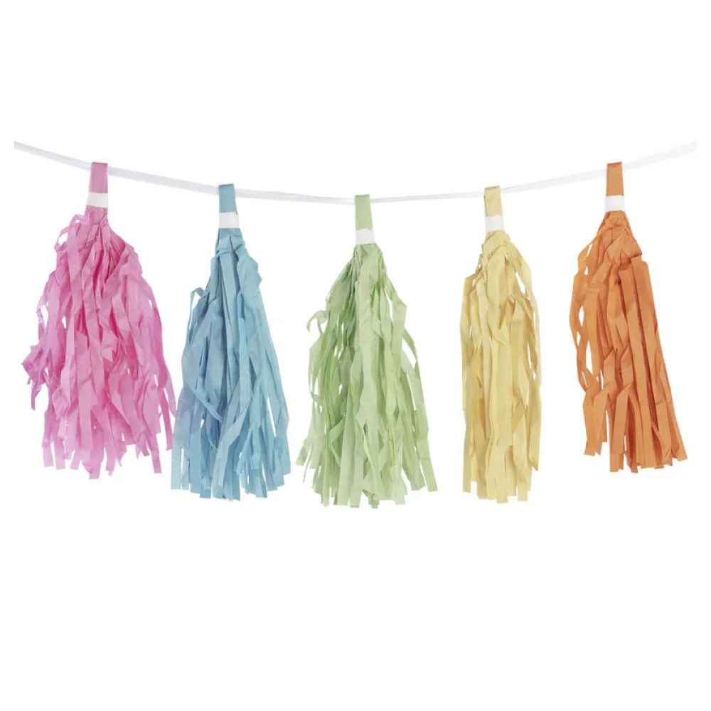 Tassel-Girlande "Pastellfarben" aus Papier schwer entflammbar 3m, 1 Stk. – Bild 2