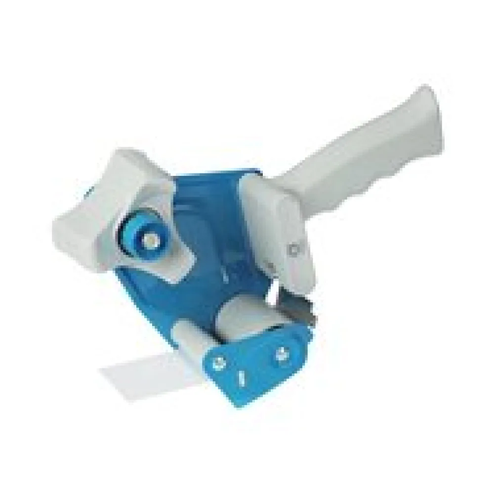 Handabroller grau/blau mit Andrucklasche & Rollenbremse für 50mm x 66m Packband