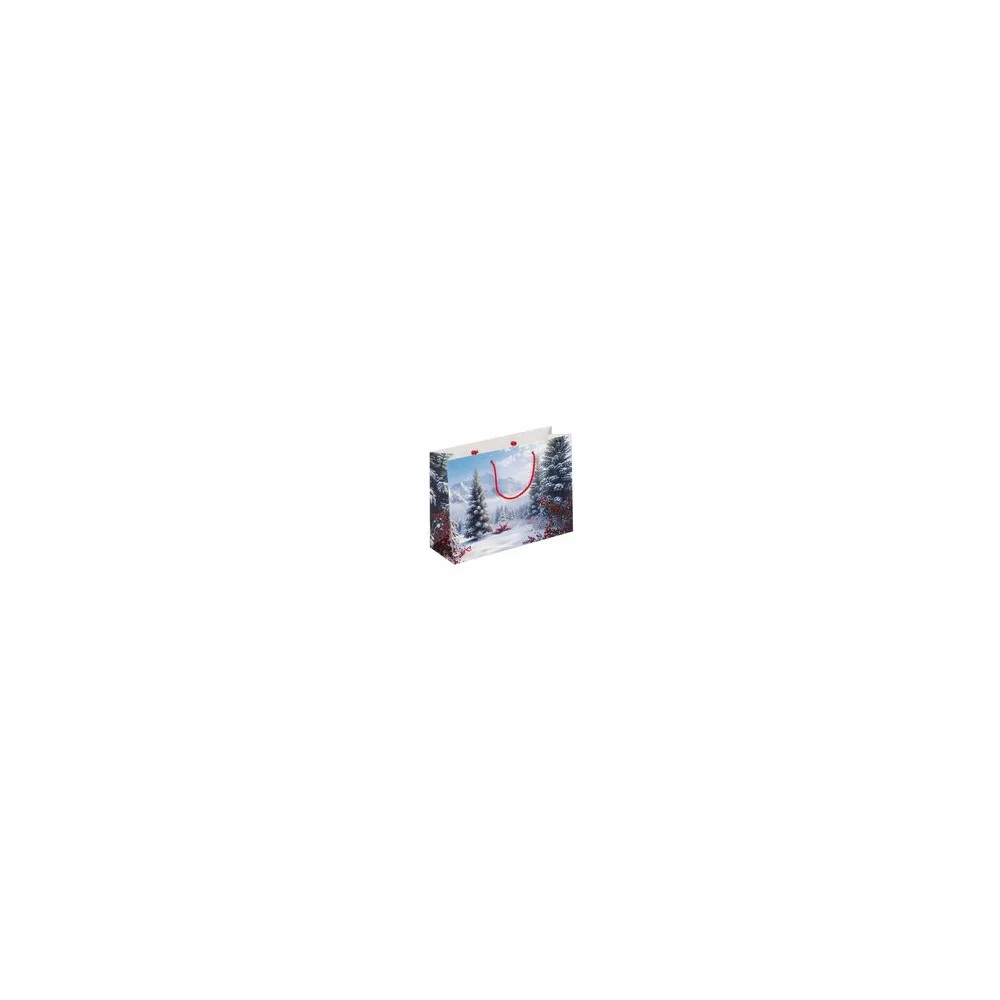 Luxus Papiertragetaschen 360+120x260mm Motiv Winterlandschaft in weiß 190 g/m2