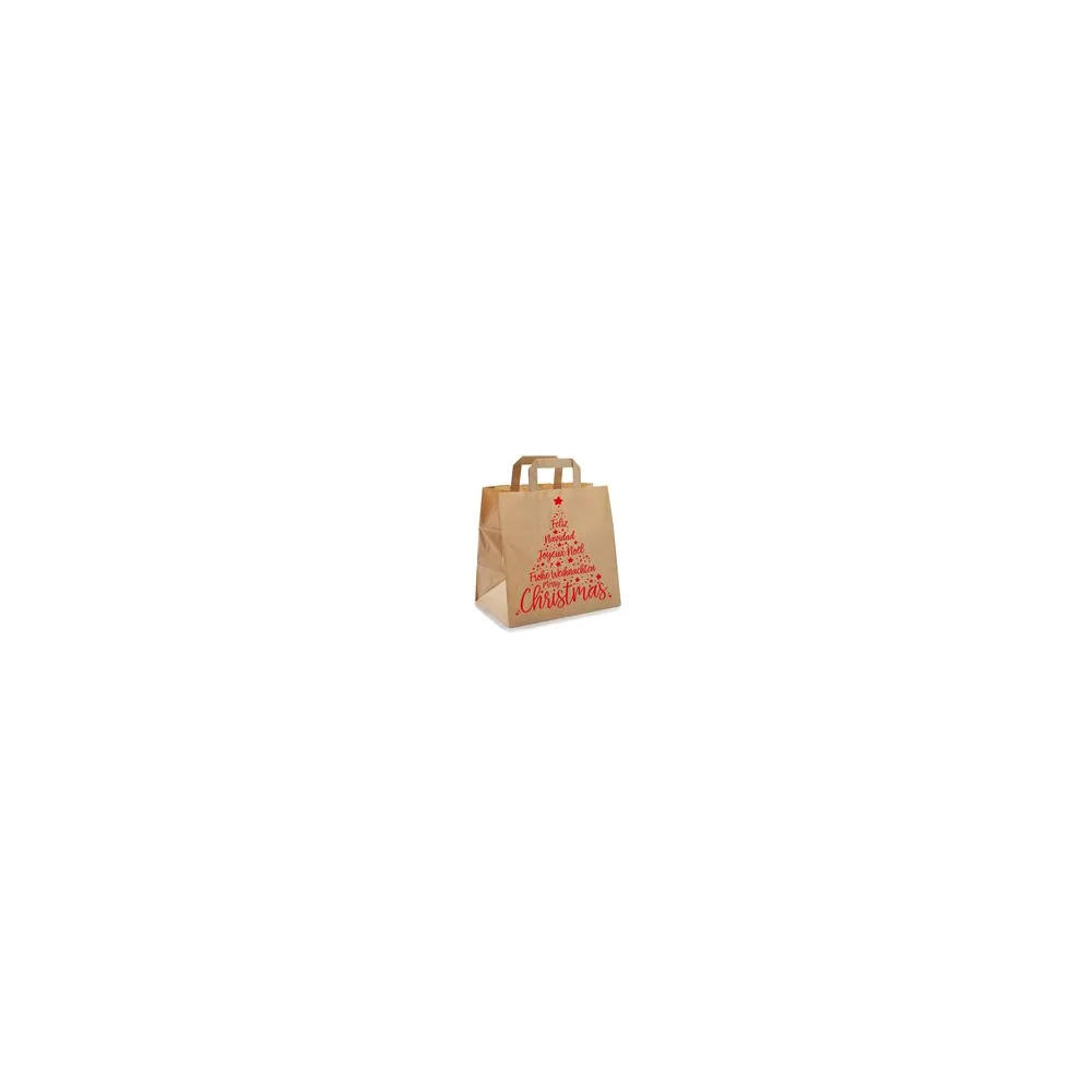 Papiertragetaschen aus Kraftpapier 260+170x250mm Motiv Christmas rot braun 80 gr.