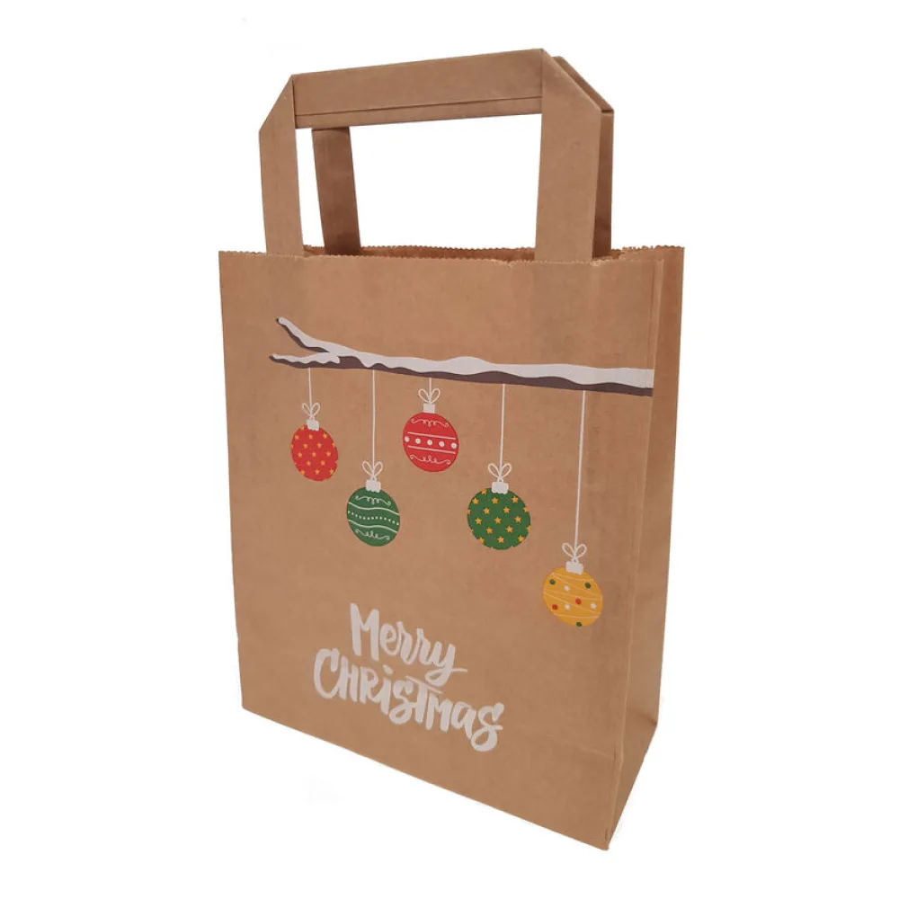 Papiertragetaschen aus Kraftpapier 180+ 80x220mm Motiv Weihnachtszweig braun – Bild 2