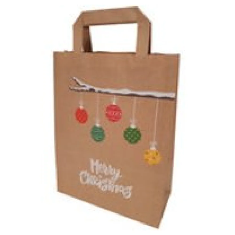Papiertragetaschen aus Kraftpapier 220+100x280mm Motiv Weihnachtszweig braun – Bild 3