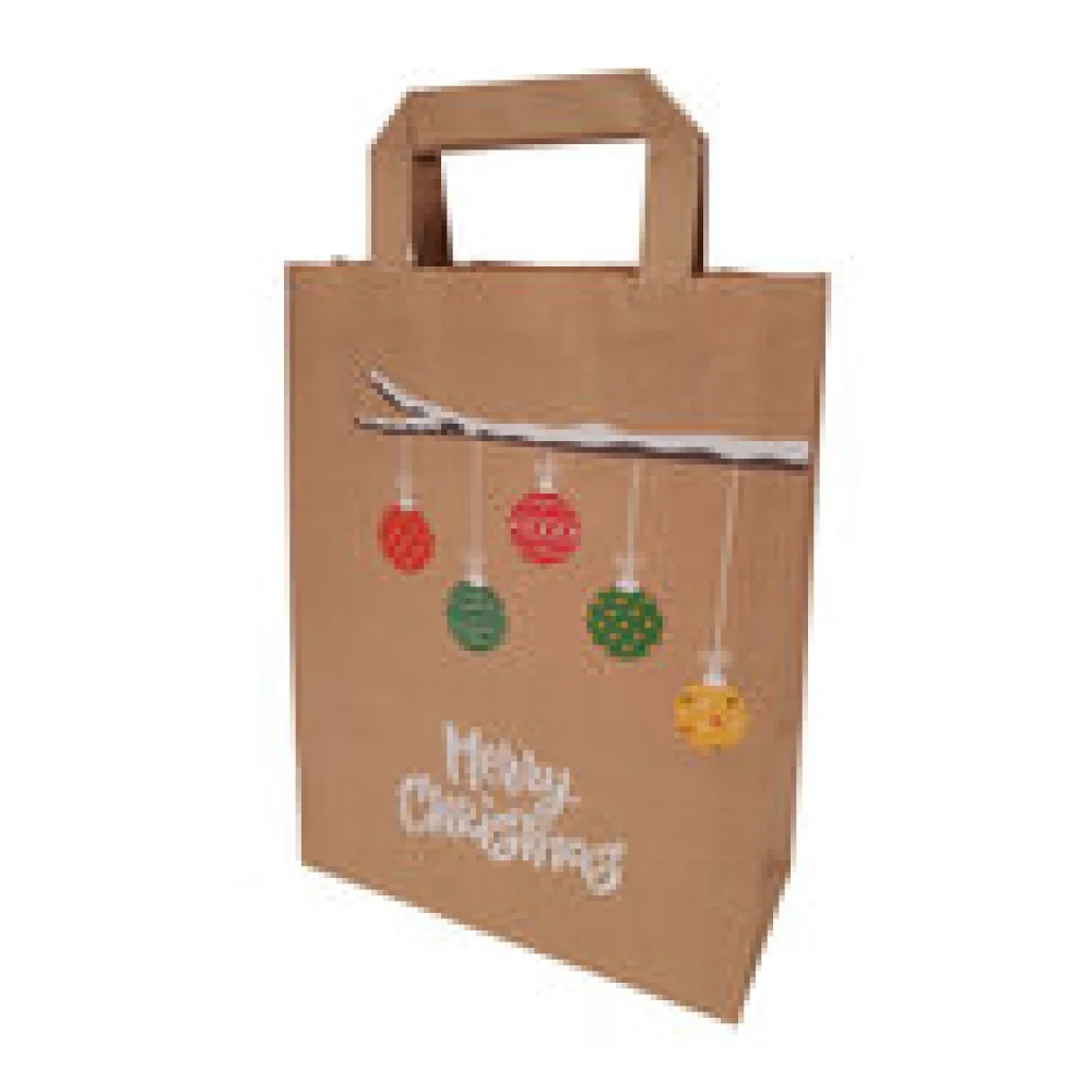 Papiertragetaschen aus Kraftpapier 220+100x280mm Motiv Weihnachtszweig braun