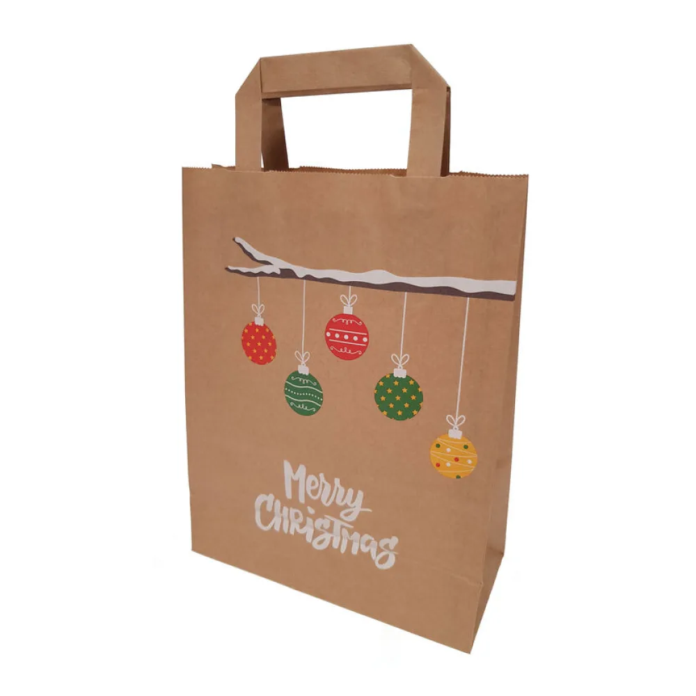 Papiertragetaschen aus Kraftpapier 220+100x280mm Motiv Weihnachtszweig braun – Bild 2