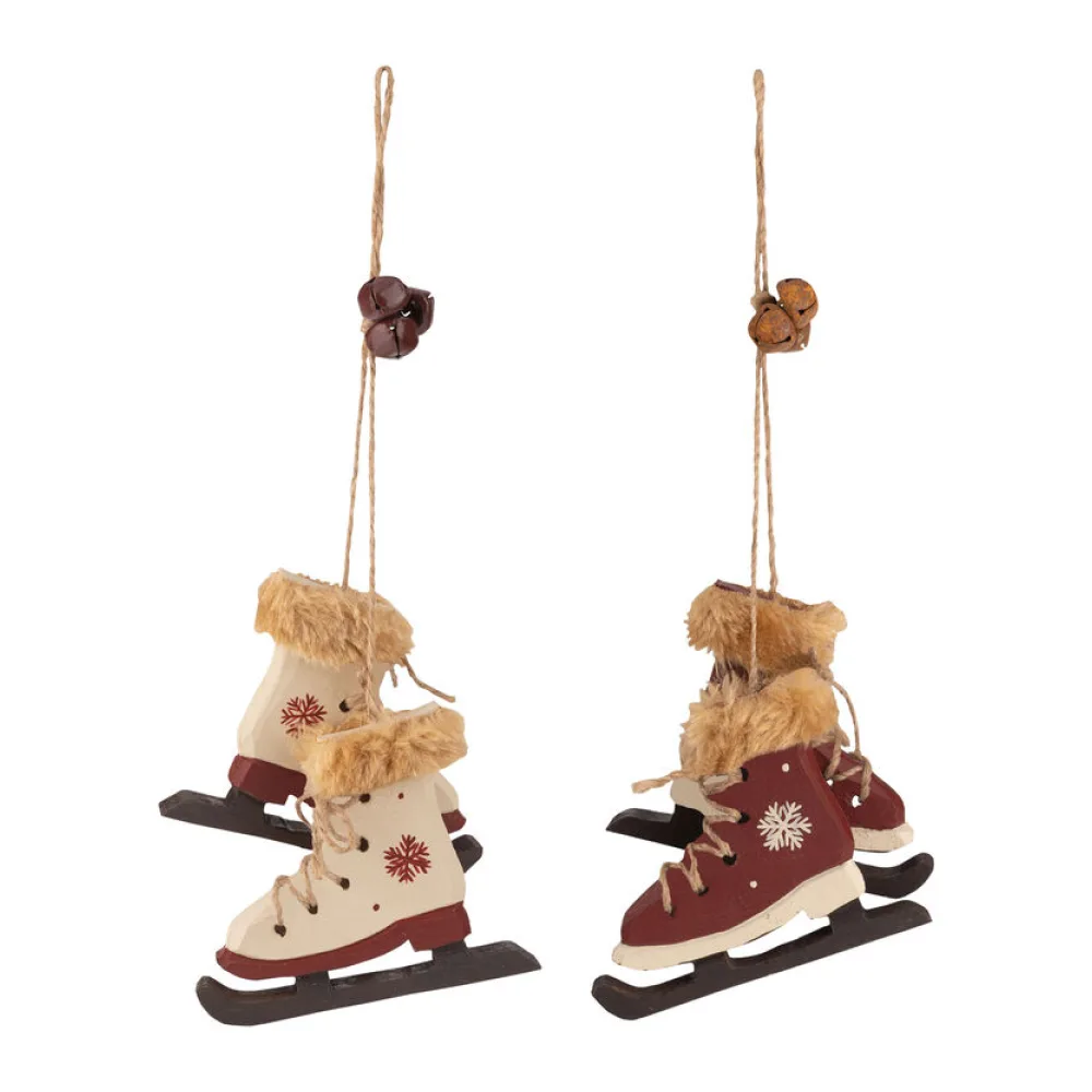 Christbaumdekor Christbaumschmuck "Schlittschuhe" Holz weinrot / weiß 9cm, 2 Stk. – Bild 2