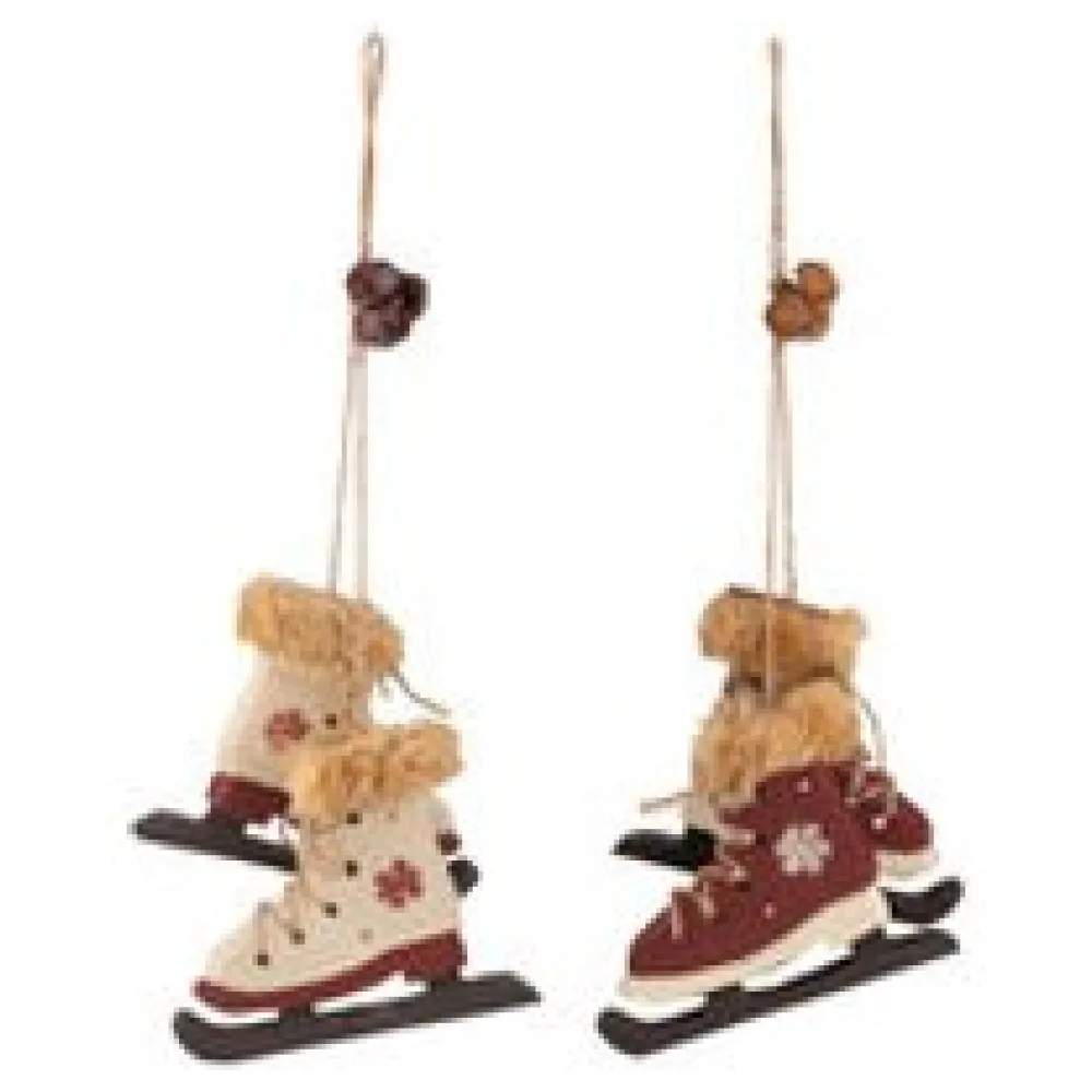 Christbaumdekor Christbaumschmuck "Schlittschuhe" Holz weinrot / weiß 9cm, 2 Stk. – Bild 3