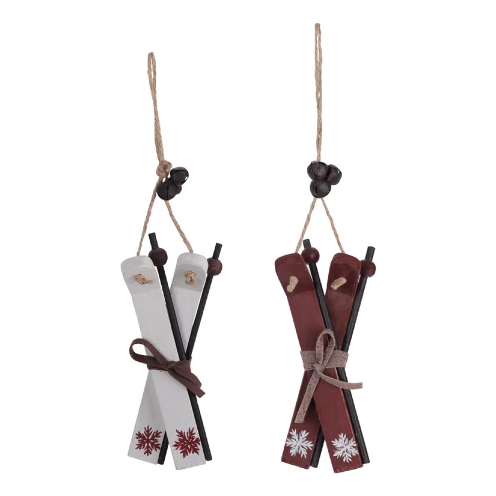 Christbaumdekor Christbaumschmuck "Ski" Holz weinrot / weiß 13cm, 2 Stk. – Bild 2