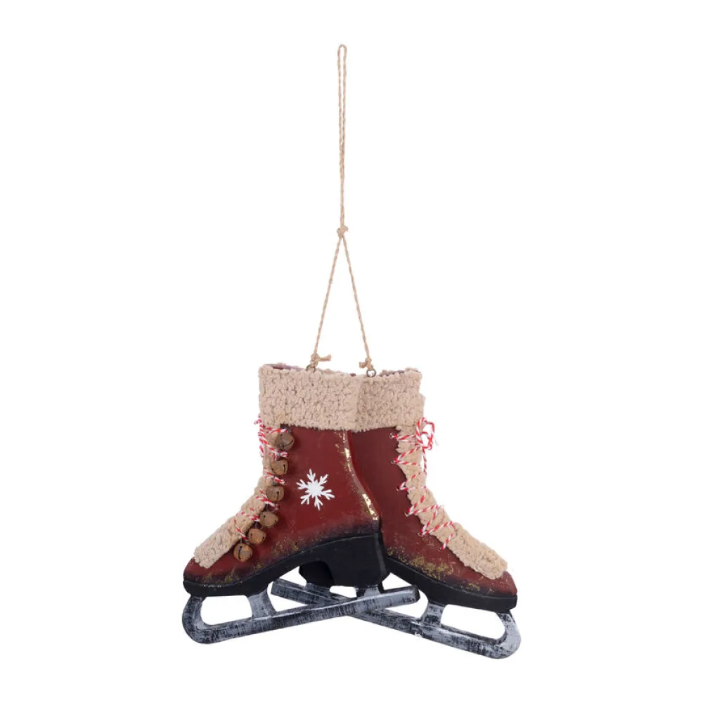 Schlittschuhe aus Holz, Deko zum Hängen weinrot 22cm, 1 Paar – Bild 2