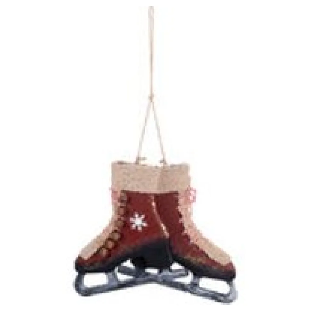 Schlittschuhe aus Holz, Deko zum Hängen weinrot 22cm, 1 Paar – Bild 3