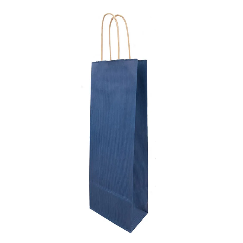 Flaschentragetaschen Flaschentaschen 140+80x390mm Papier dunkelblau gerippt mit Kordel – Bild 2