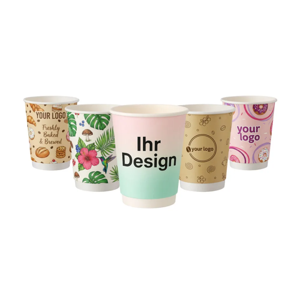 Personalisierbare Doppelwandbecher für Heiß- und Kaltgetränkebecher weiß 300 ml, 500 Stk. – Bild 2