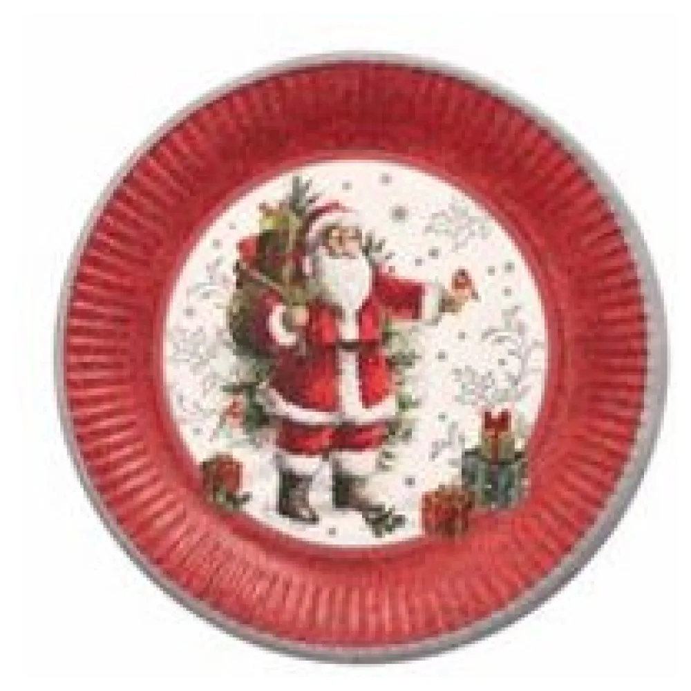 Pappteller rund O 23 cm mit Motiv "Santa & Geschenke" bordeaux/rot, 10 Stk. – Bild 3