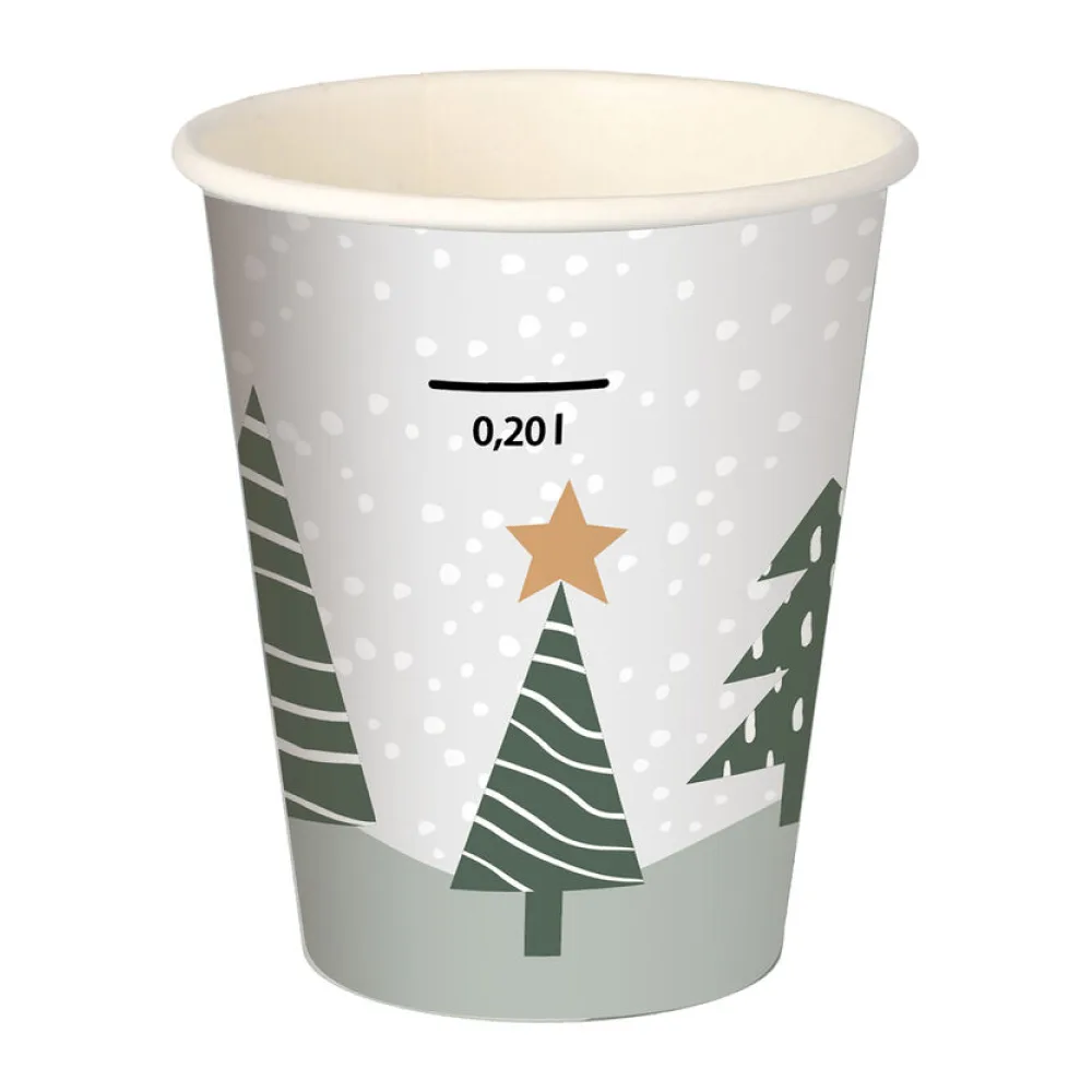 Heißgetränkebecher Pappbecher "Tannenwald & Weihnachtsstern" 200ml mit Eichstrich , 50 Stk. – Bild 2