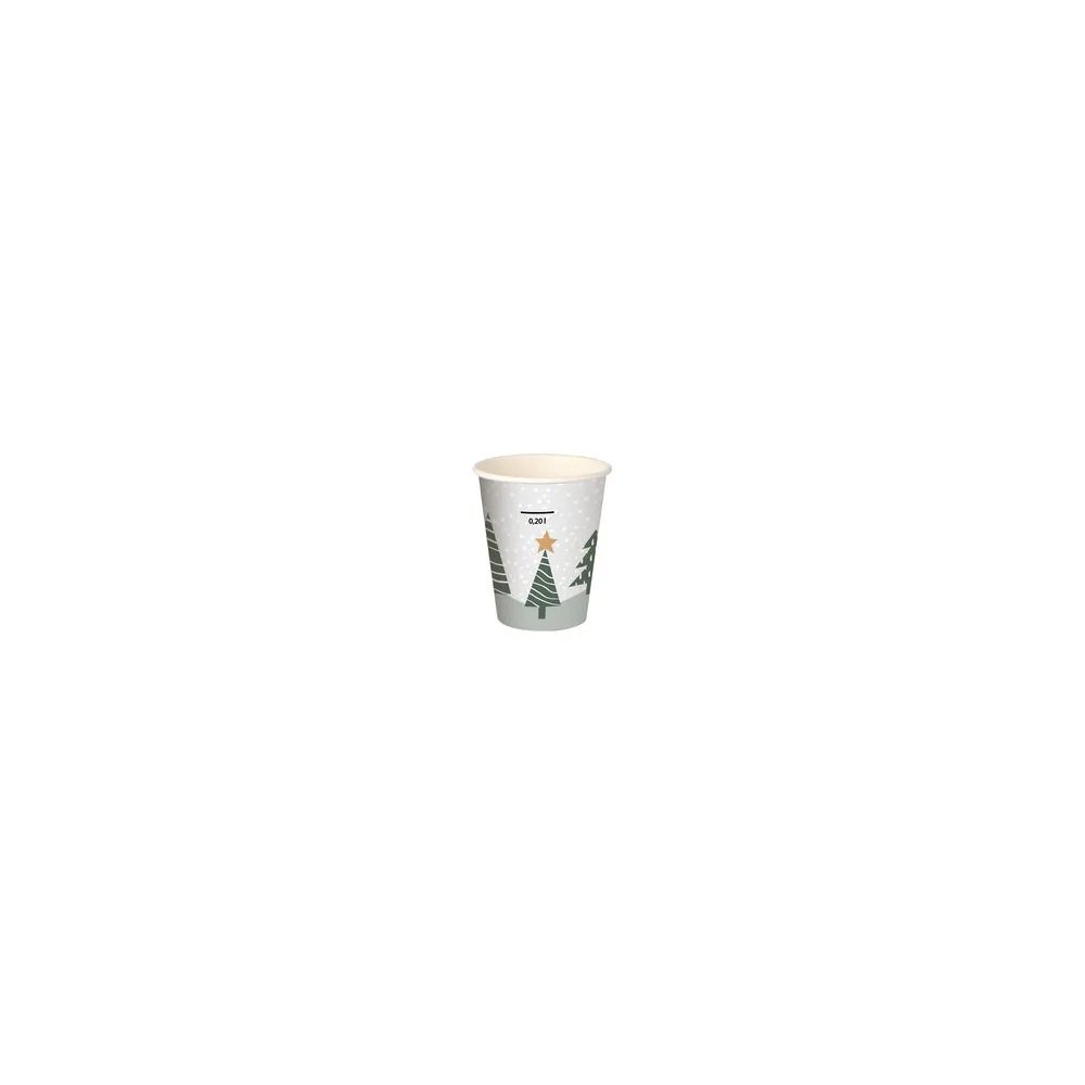Heißgetränkebecher Pappbecher "Tannenwald & Weihnachtsstern" 200ml mit Eichstrich , 50 Stk.