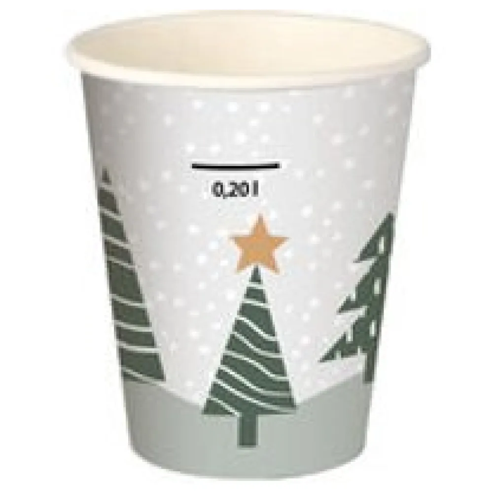 Heißgetränkebecher Pappbecher "Tannenwald & Weihnachtsstern" 200ml mit Eichstrich , 50 Stk. – Bild 3