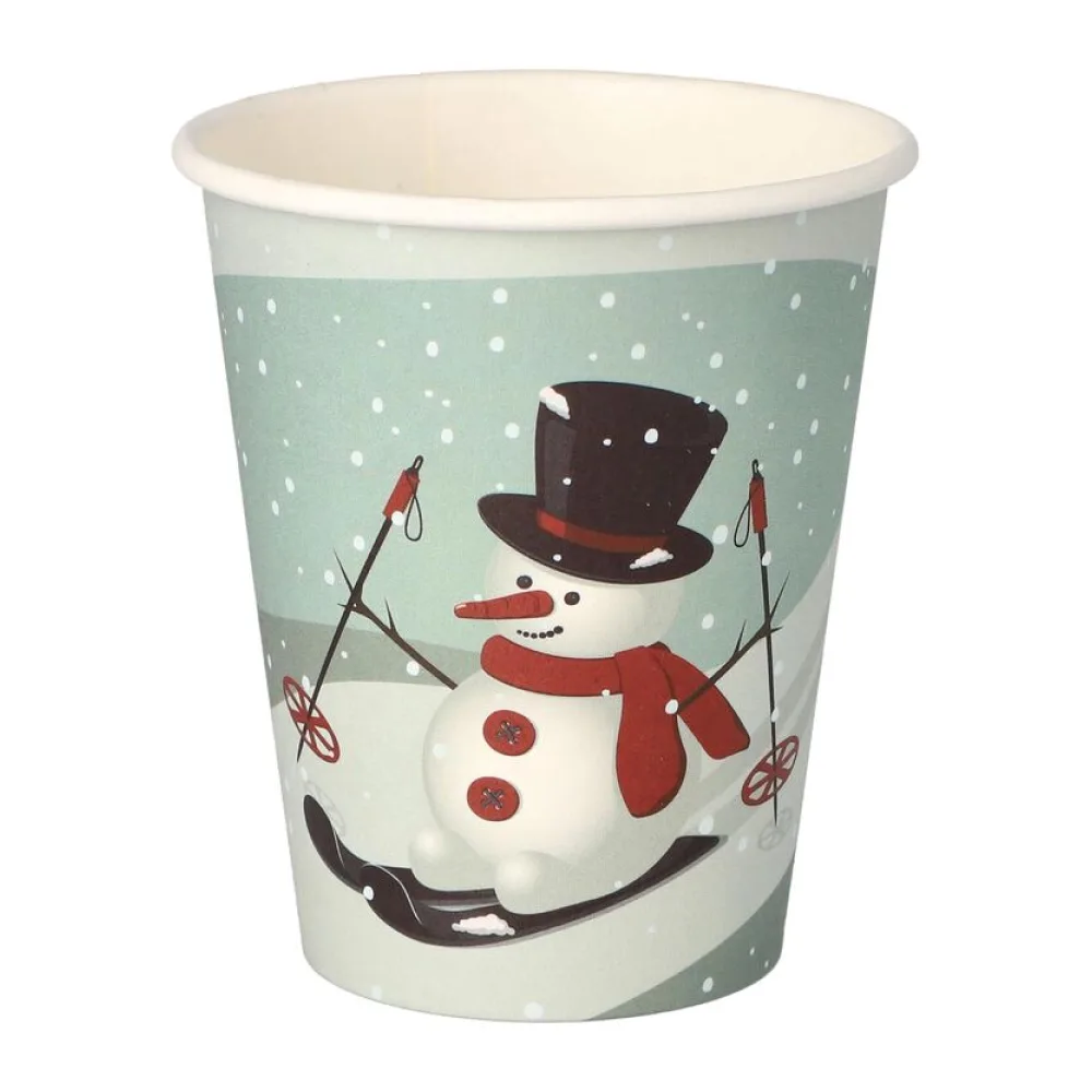 Heißgetränkebecher Pappbecher Wintermotiv "Schneemann auf Ski" 200ml, 50 Stk. – Bild 2