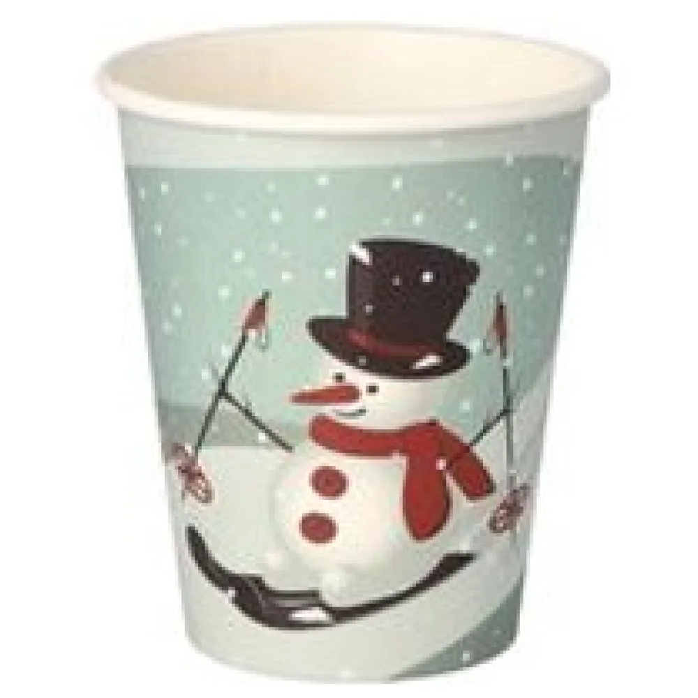 Heißgetränkebecher Pappbecher Wintermotiv "Schneemann auf Ski" 200ml, 50 Stk. – Bild 3