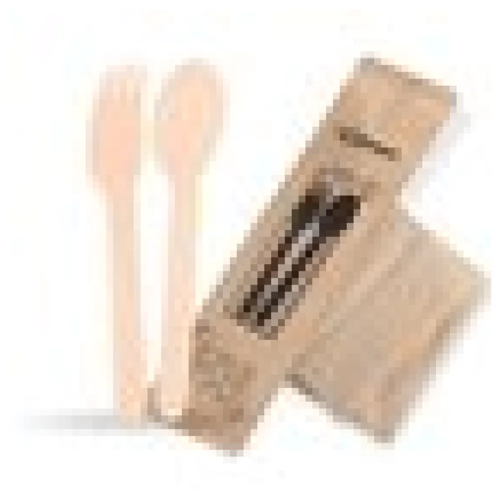 Bestecksets aus Holz biologisch abbaubar 3-teilig Gabel Löffel Serviette hygienisch verpackt, 50 Sets – Bild 4