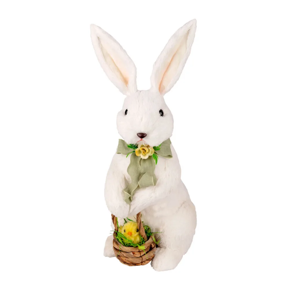 Hase mit Küken aus Fasern in Wolloptik Osterhase Osterdeko 43 cm – Bild 2