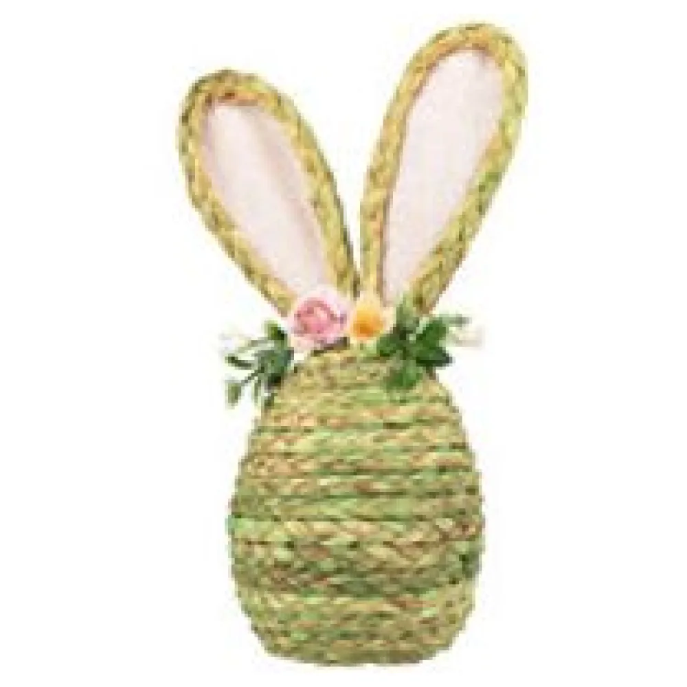 Osterhase aus Maisstroh mit Blumen, Osterdeko 25 cm grün – Bild 3