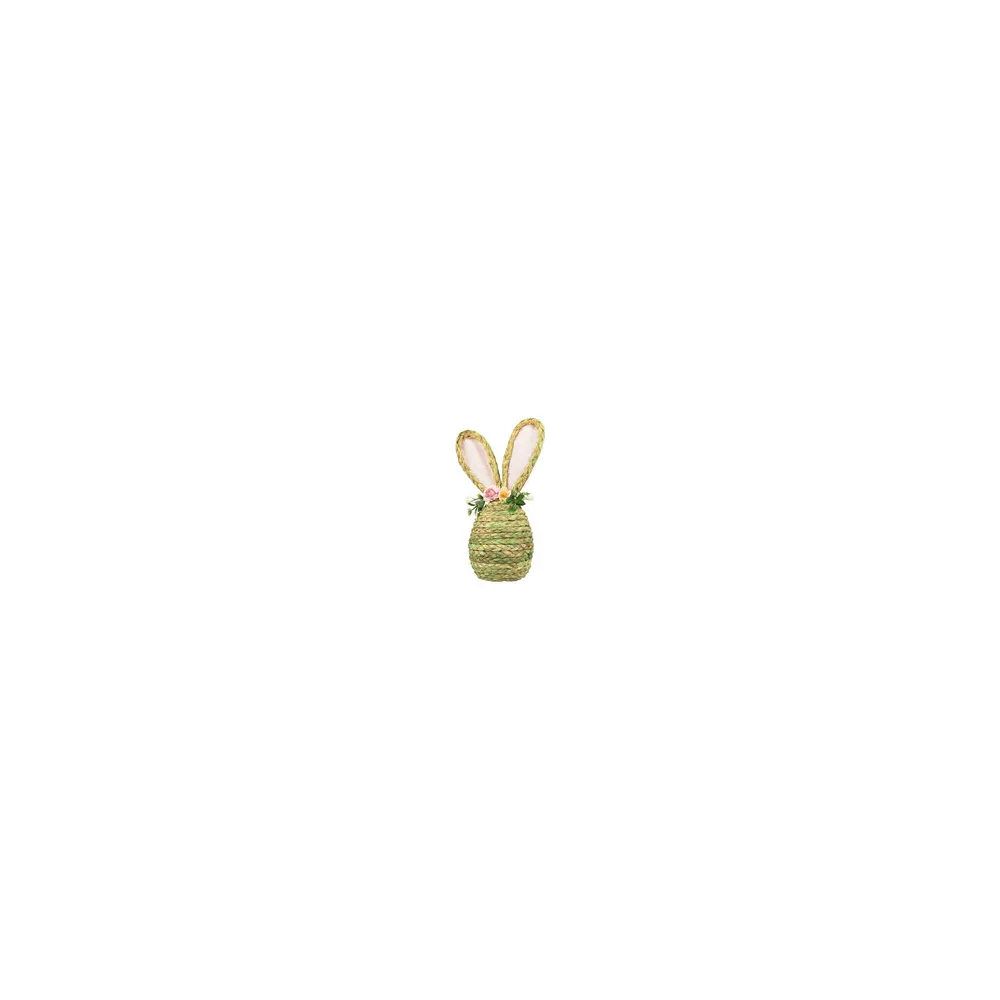 Osterhase aus Maisstroh mit Blumen, Osterdeko 25 cm grün