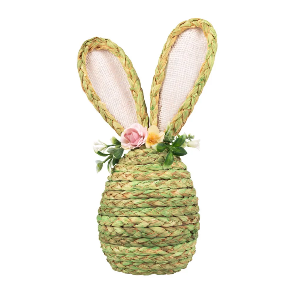 Osterhase aus Maisstroh mit Blumen, Osterdeko 25 cm grün – Bild 2