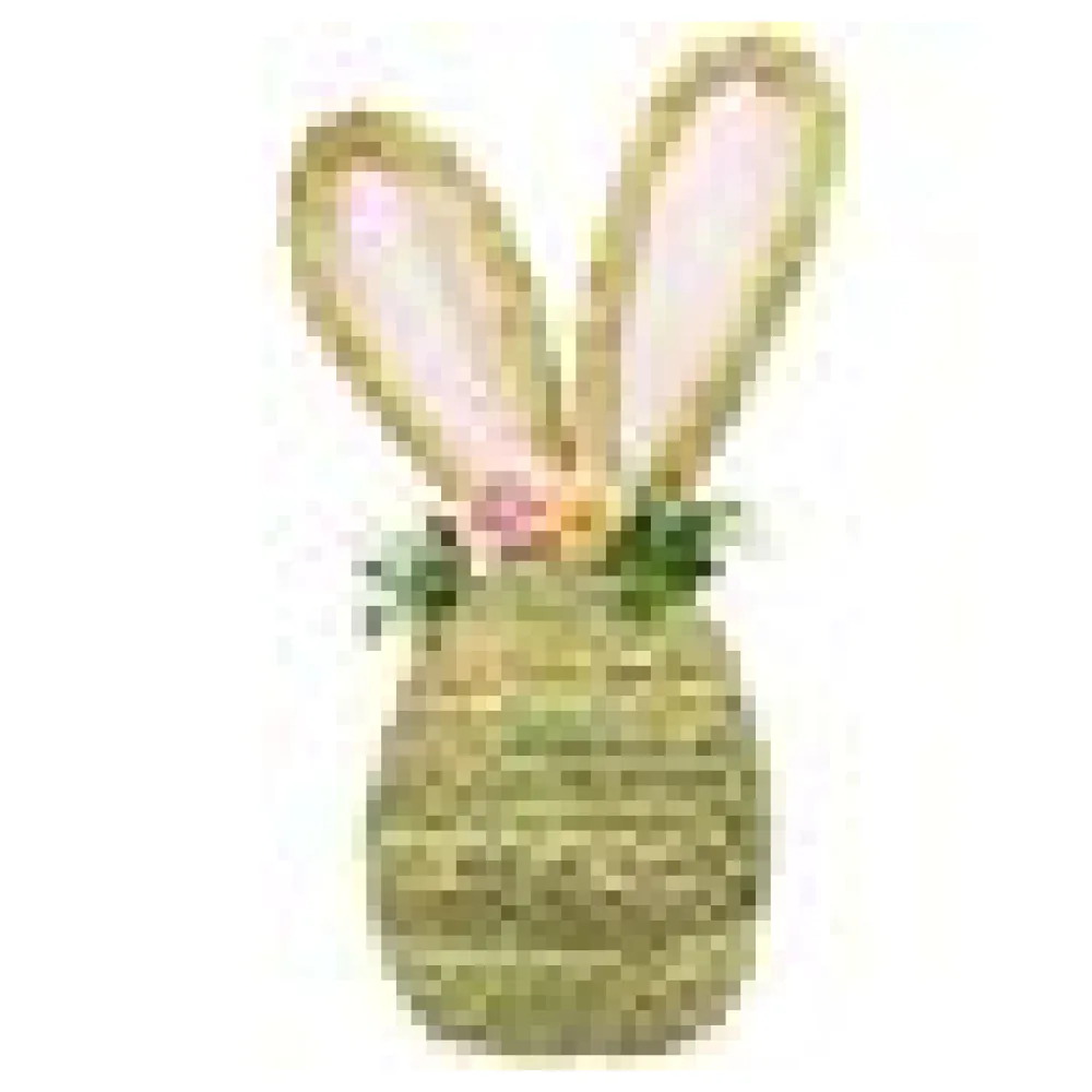 Osterhase aus Maisstroh mit Blumen, Osterdeko 25 cm grün – Bild 4