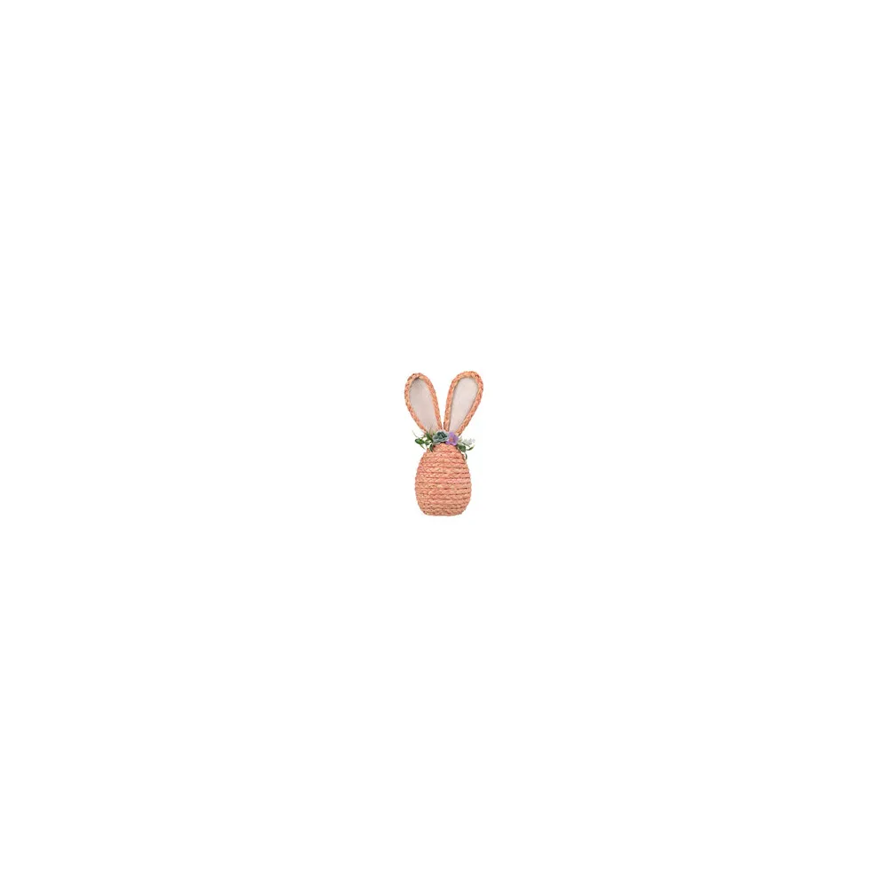 Osterhase aus Maisstroh mit Blumen, Osterdeko 25 cm rosa