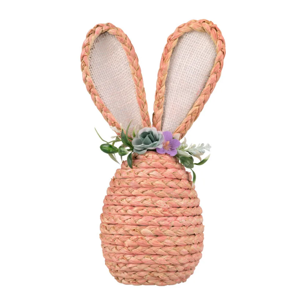 Osterhase aus Maisstroh mit Blumen, Osterdeko 25 cm rosa – Bild 2