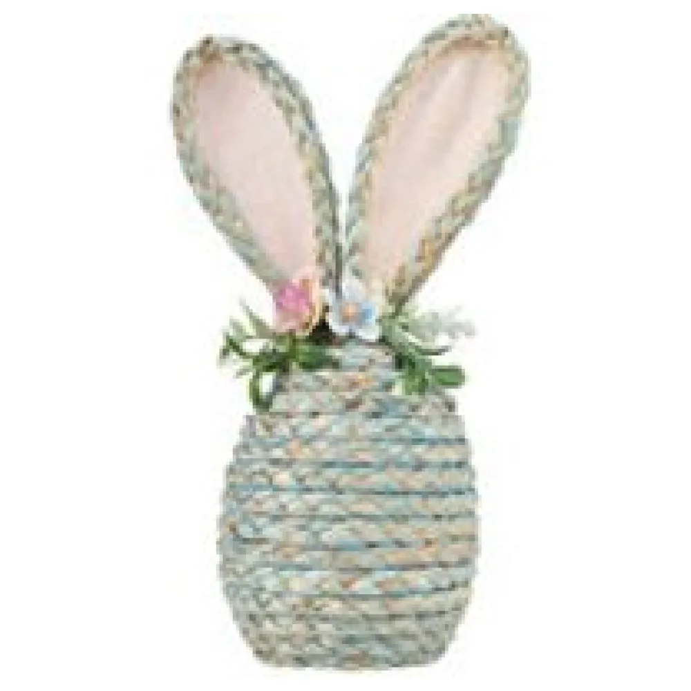 Osterhase aus Maisstroh mit Blumen, Osterdeko 25 cm blau – Bild 3