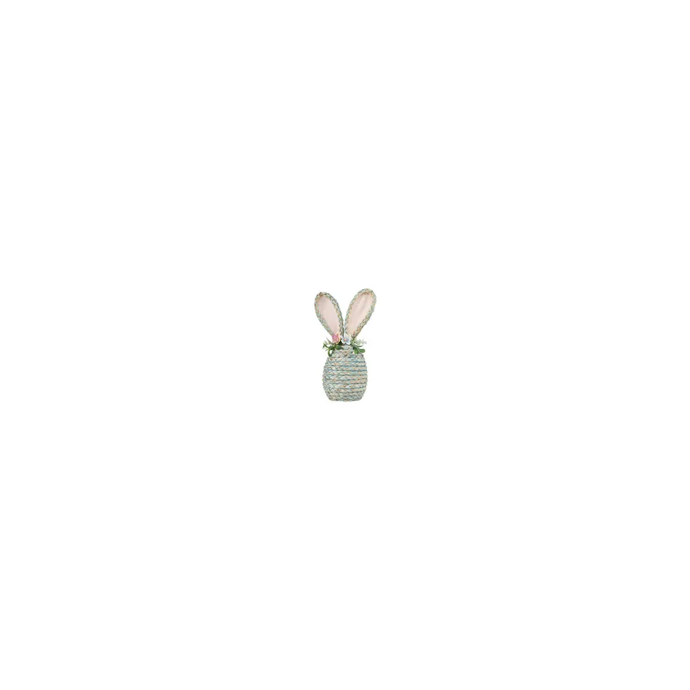Osterhase aus Maisstroh mit Blumen, Osterdeko 25 cm blau