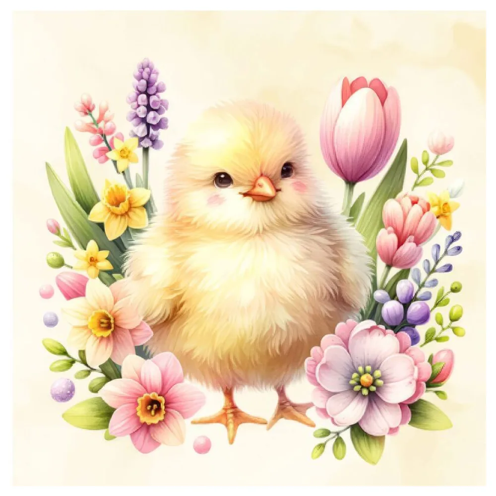 Osterservietten 3-lagig, 33 x 33 cm Motiv Kücken mit Blumen, 20 Stk. – Bild 2