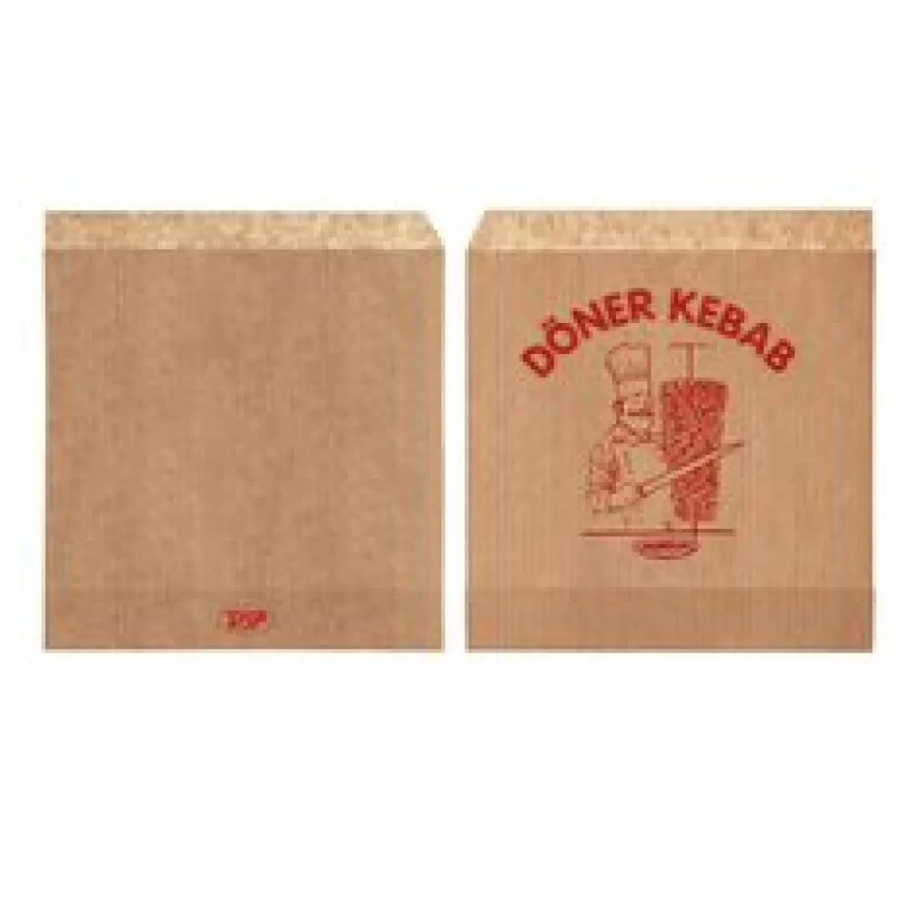 Dönerbeutel mit Aufdruck 'Döner Kebab' Kraftpapier braun 16x16 cm, 2000 Stk.