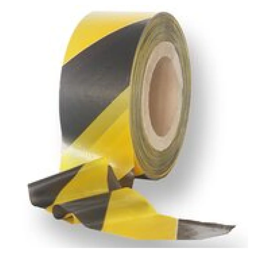 Absperrband STANDARD gelb schwarz gestreift 25 my 75 mm breit 500 m 100 % Rezyklat