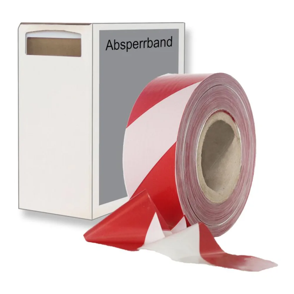 Absperrband STRONG rot weiß gestreift 35 my 75 mm breit 500 m 100 % Rezyklat im Spendekarton – Bild 2