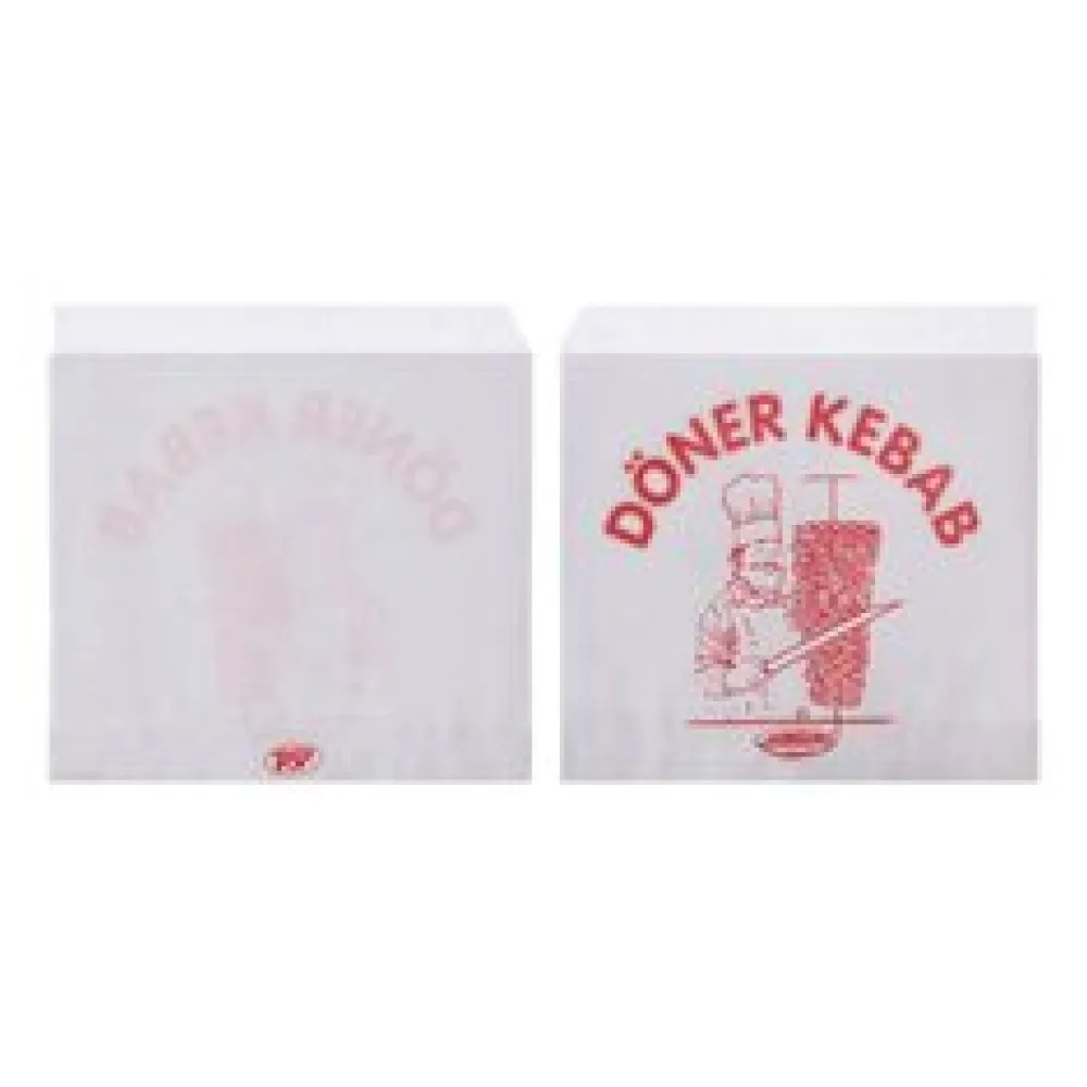 Dönerbeutel mit Aufdruck 'Döner Kebab' Papier weiß 16x16 cm, 2000 Stk.
