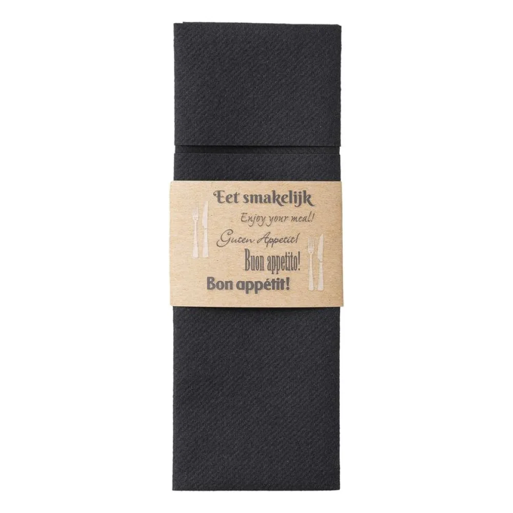 Pochetto Bestecktaschen schwarz mit Banderole "Guten Appetit" Airlaid 400x300 mm, 300 Stk. – Bild 2