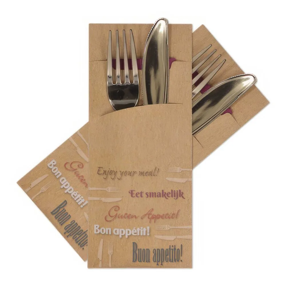 Pochetto Bestecktaschen "Guten Appetit" 200x85mm inkl. Serviette bordeaux, 520 Stk. – Bild 2